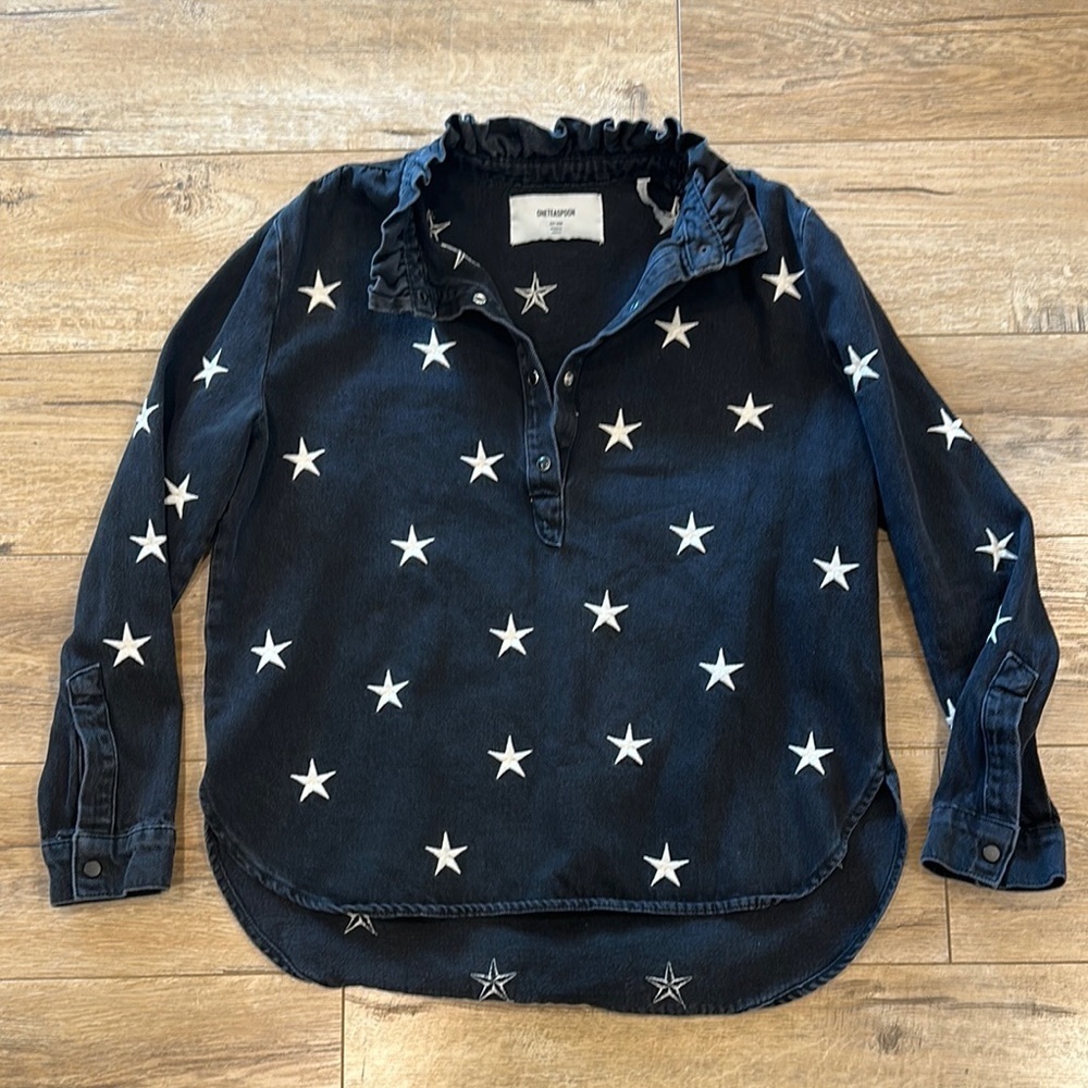 One Teaspoon Star Patterned Black Blouse Size Medium